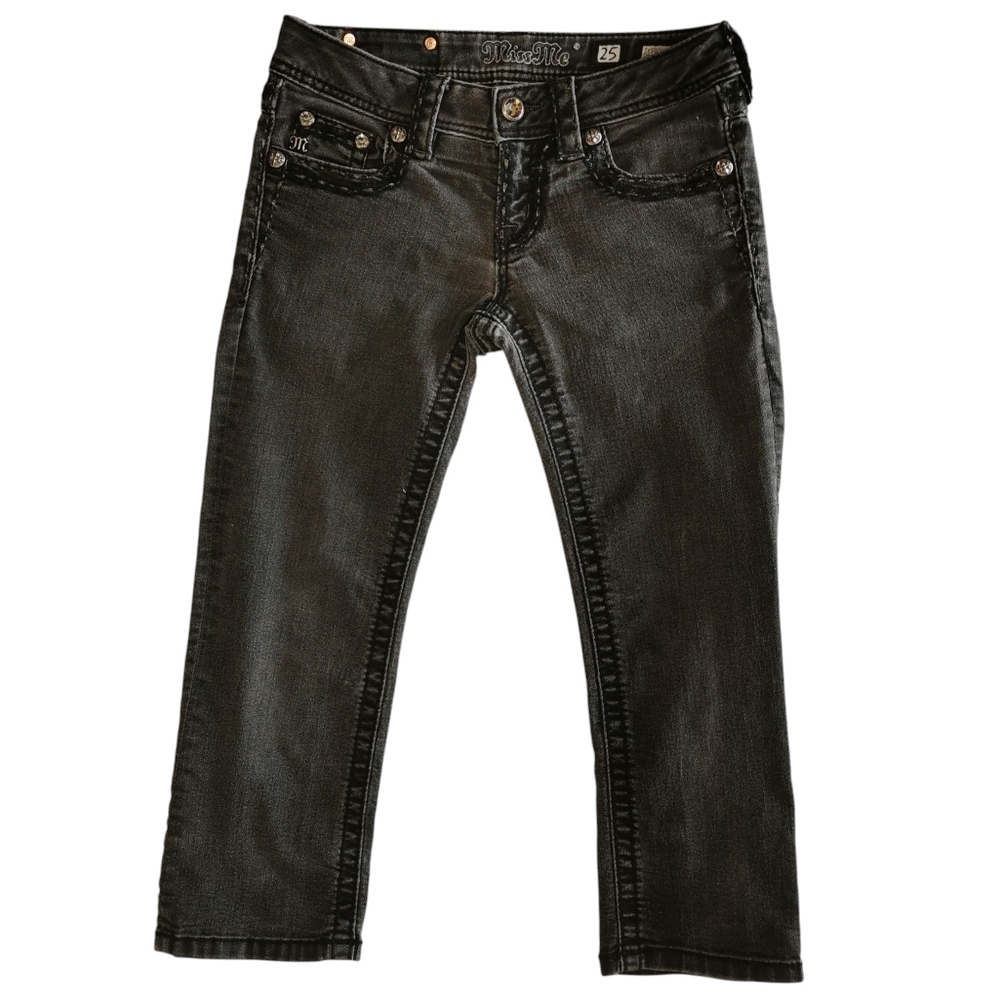Miss Me Mid Rise Skinny Fit Cuffed Black Capri Jeans - Sz 25